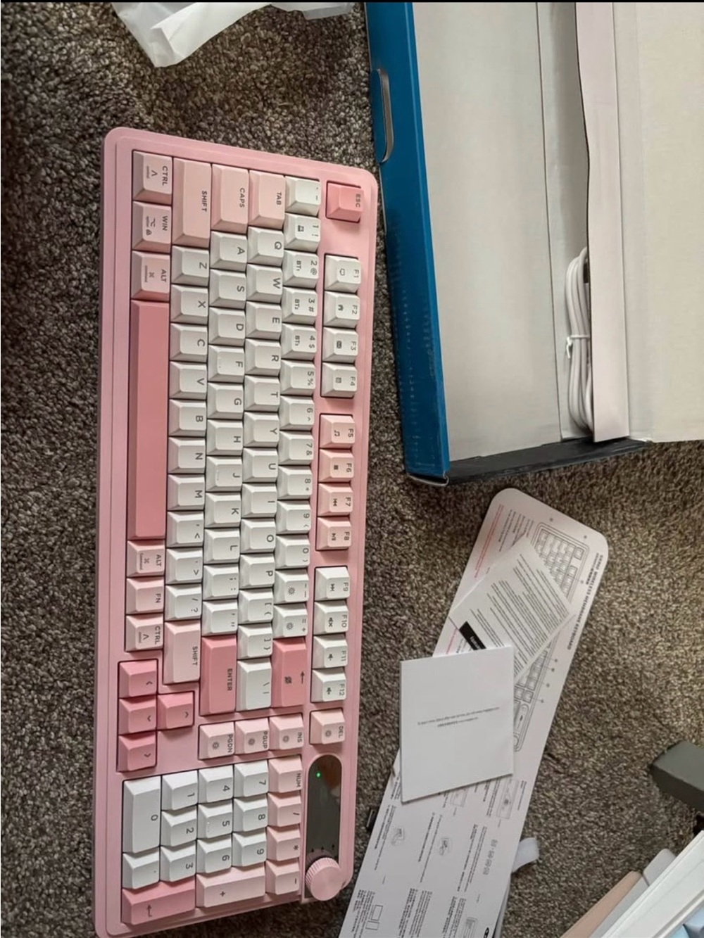 Pink and White Mechanical Keyboard with Volume Knob